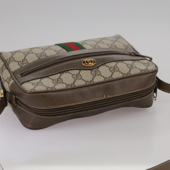 GUCCI Web Sherry Line GG Supreme Shoulder Bag PVC Beige Red Green Auth mr832