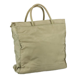 PRADA Tote Bag Nylon Beige Silver Auth mr836