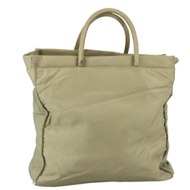 PRADA Tote Bag Nylon Beige Silver Auth mr836 - 0