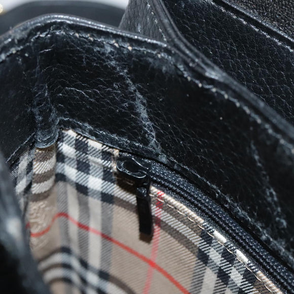 Burberrys Shoulder Bag Leather Black Gold Auth mr850