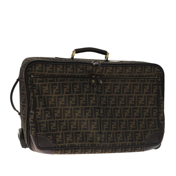 FENDI Zucca Canvas Carry Case Boston Bag Black Brown Auth mr869