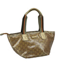 GUCCI GG Crystal Sherry Line Hand Bag Gray Gold Brown Auth mr876-1