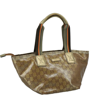 GUCCI GG Crystal Sherry Line Hand Bag Gray Gold Brown Auth mr876