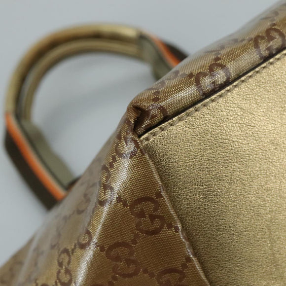 GUCCI GG Crystal Sherry Line Hand Bag Gray Gold Brown Auth mr876