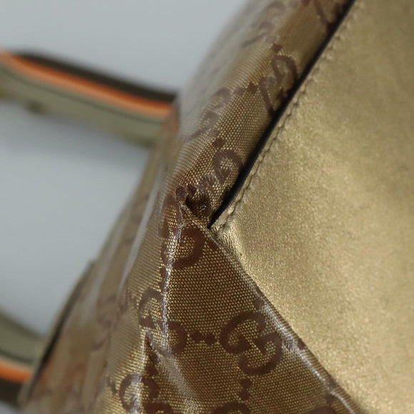 GUCCI GG Crystal Sherry Line Hand Bag Gray Gold Brown Auth mr876