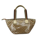 GUCCI GG Crystal Sherry Line Hand Bag Gray Gold Brown Auth mr876-2