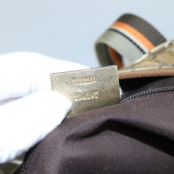 GUCCI GG Crystal Sherry Line Hand Bag Gray Gold Brown Auth mr876