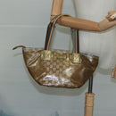 GUCCI GG Crystal Sherry Line Hand Bag Gray Gold Brown Auth mr876-22