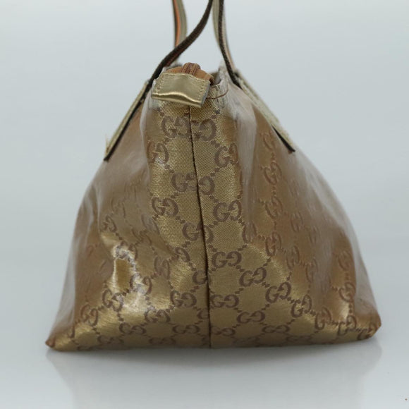 GUCCI GG Crystal Sherry Line Hand Bag Gray Gold Brown Auth mr876