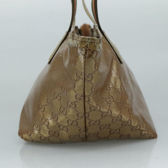 GUCCI GG Crystal Sherry Line Hand Bag Gray Gold Brown Auth mr876
