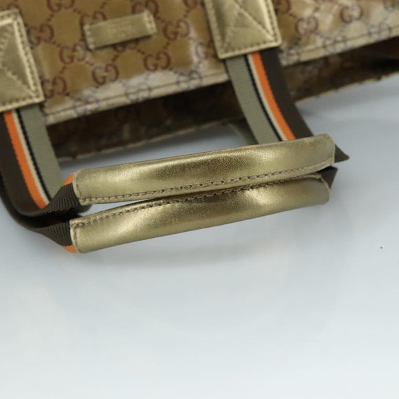 GUCCI GG Crystal Sherry Line Hand Bag Gray Gold Brown Auth mr876