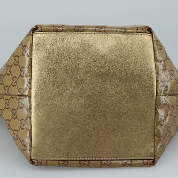 GUCCI GG Crystal Sherry Line Hand Bag Gray Gold Brown Auth mr876