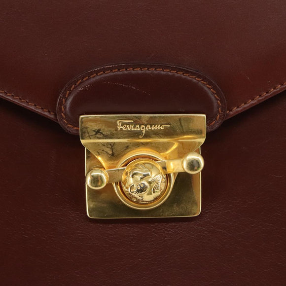 Salvatore Ferragamo Hand Bag Leather Brown Gold Auth mr885