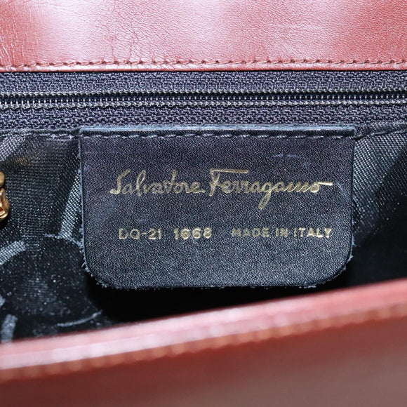 Salvatore Ferragamo Hand Bag Leather Brown Gold Auth mr885