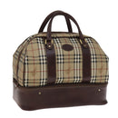 Burberrys Nova Check Boston Bag PVC Leather Beige Auth mr913-1