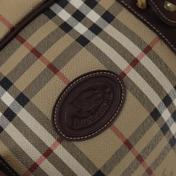 Burberrys Nova Check Boston Bag PVC Leather Beige Auth mr913