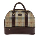 Burberrys Nova Check Boston Bag PVC Leather Beige Auth mr913-13