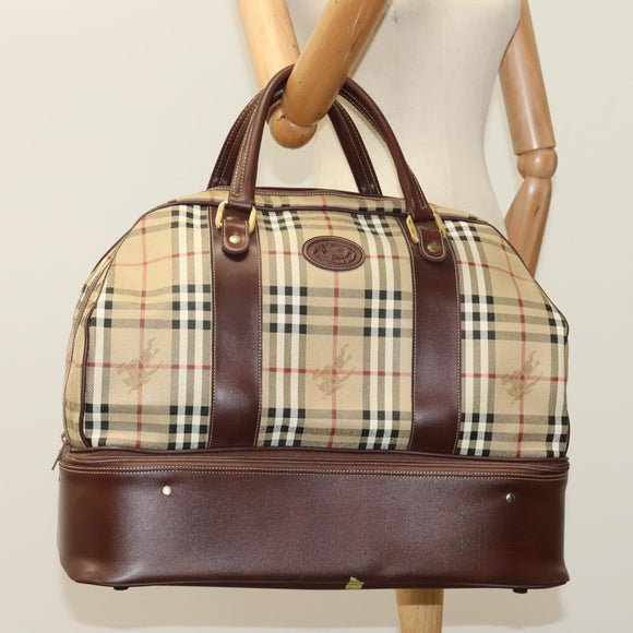 Burberrys Nova Check Boston Bag PVC Leather Beige Auth mr913
