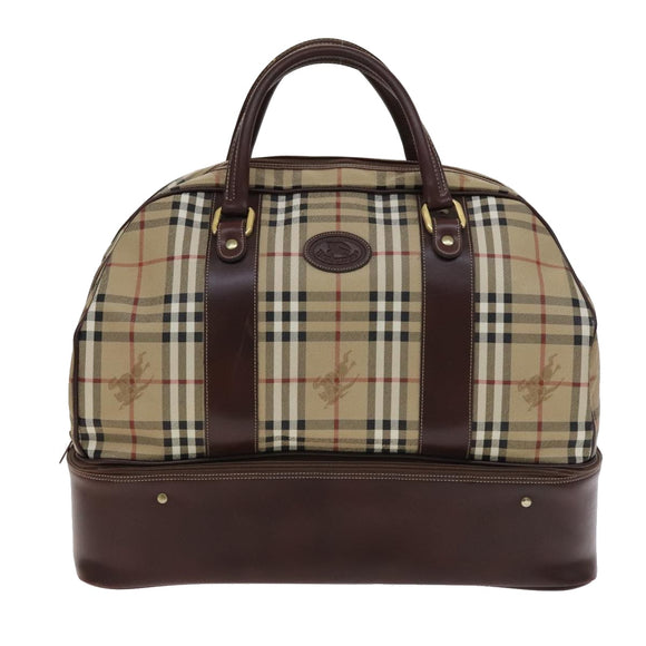 Burberrys Nova Check Boston Bag PVC Leather Beige Auth mr913