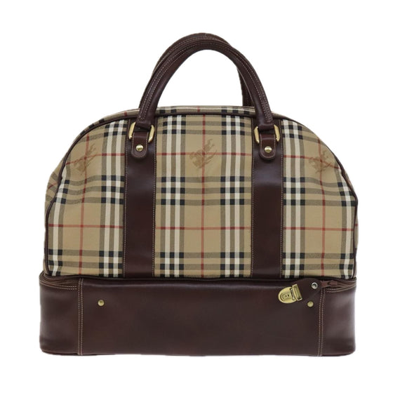 Burberrys Nova Check Boston Bag PVC Leather Beige Auth mr913