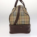 Burberrys Nova Check Boston Bag PVC Leather Beige Auth mr913-3