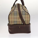Burberrys Nova Check Boston Bag PVC Leather Beige Auth mr913-4