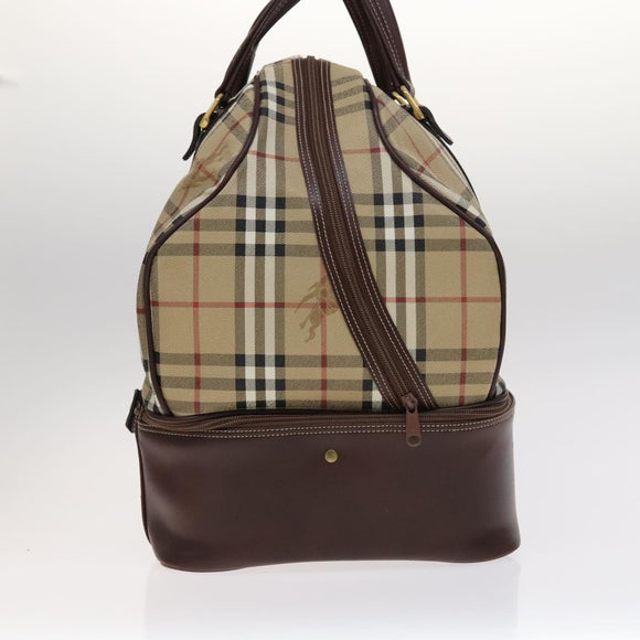 Burberrys Nova Check Boston Bag PVC Leather Beige Auth mr913