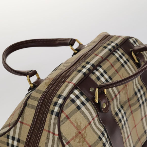 Burberrys Nova Check Boston Bag PVC Leather Beige Auth mr913