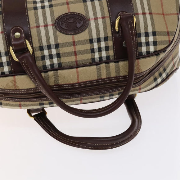 Burberrys Nova Check Boston Bag PVC Leather Beige Auth mr913