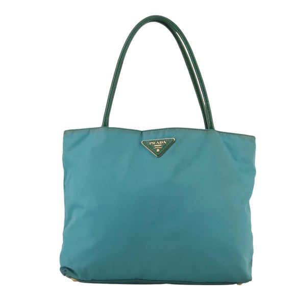 PRADA Tote Bag Nylon Blue Gold Auth mr916