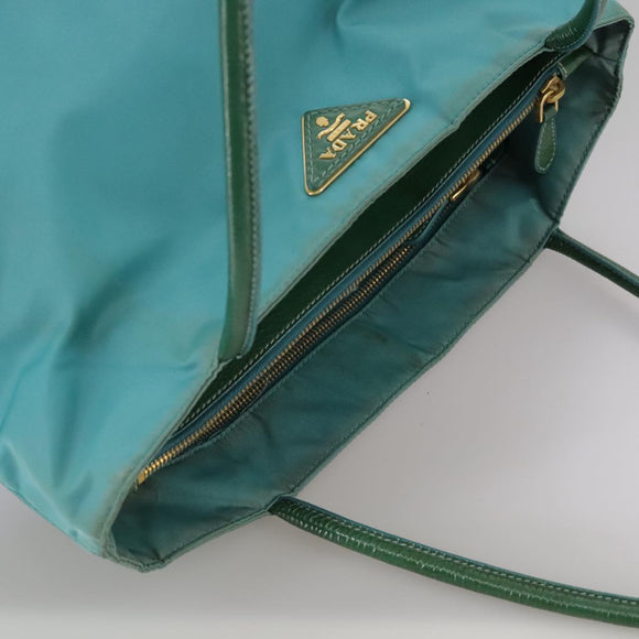 PRADA Tote Bag Nylon Blue Gold Auth mr916