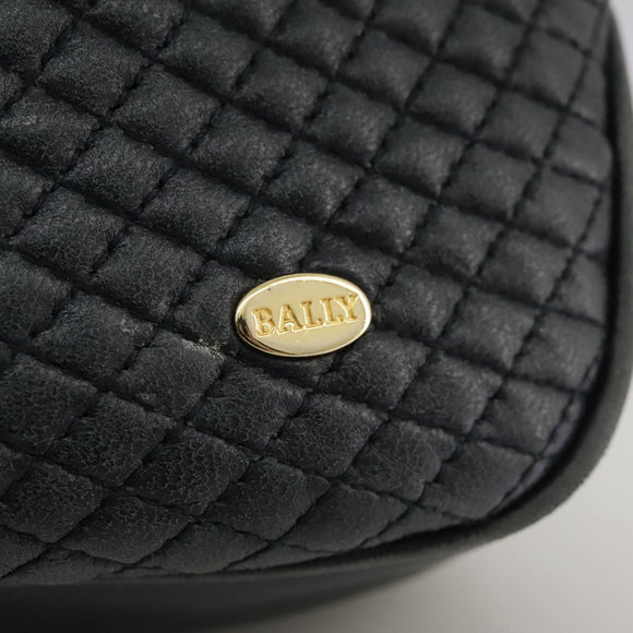 BALLY Chain Tote Bag Leather Black Gold Auth mr918