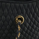 BALLY Chain Tote Bag Leather Black Gold Auth mr918-10