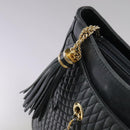 BALLY Chain Tote Bag Leather Black Gold Auth mr918-18