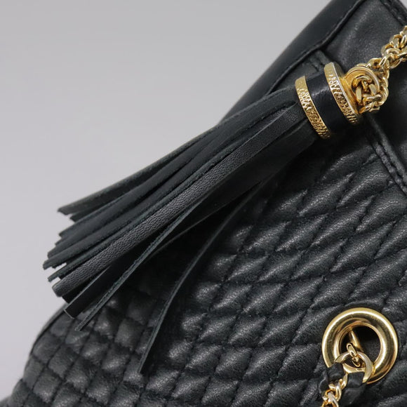 BALLY Chain Tote Bag Leather Black Gold Auth mr918