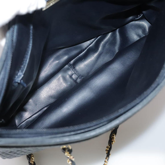 BALLY Chain Tote Bag Leather Black Gold Auth mr918