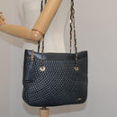 BALLY Chain Tote Bag Leather Black Gold Auth mr918-25