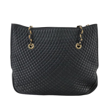BALLY Chain Tote Bag Leather Black Gold Auth mr918 - 0