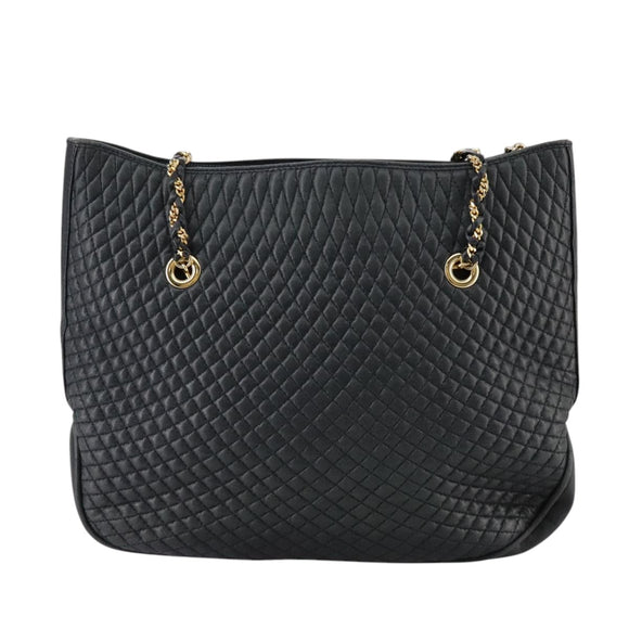BALLY Chain Tote Bag Leather Black Gold Auth mr918