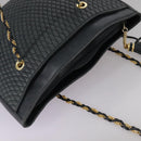 BALLY Chain Tote Bag Leather Black Gold Auth mr918-6