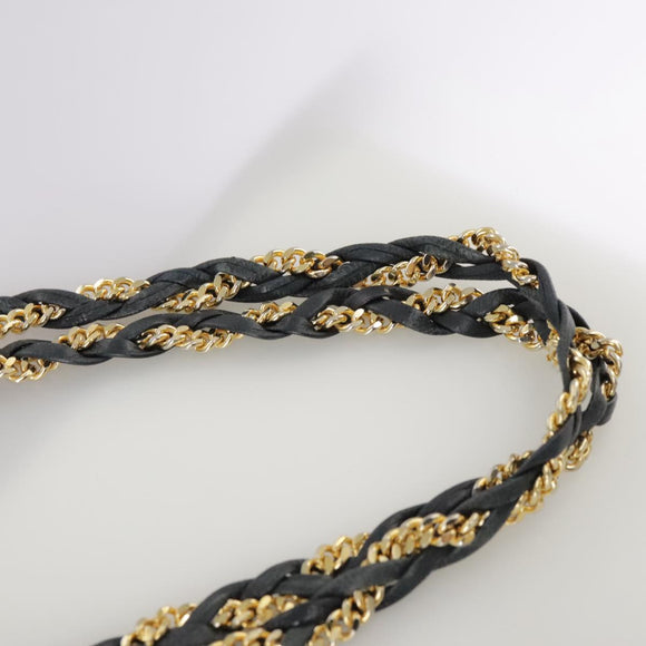 BALLY Chain Tote Bag Leather Black Gold Auth mr918