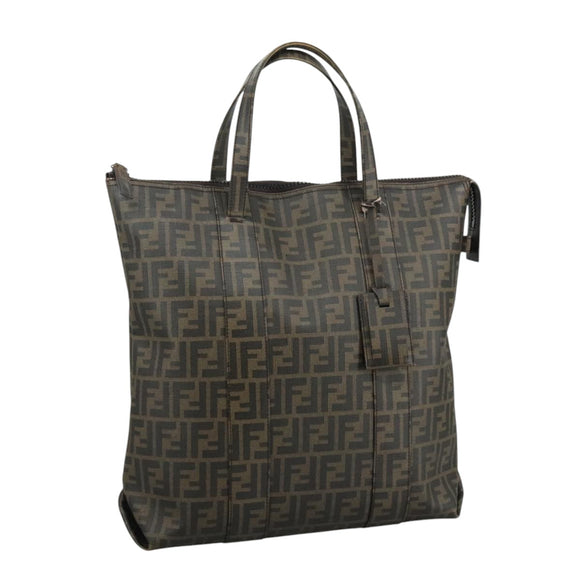 FENDI Zucca Canvas Tote Bag PVC Brown Black 7Va196 Auth mr923