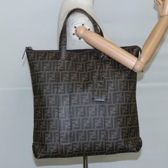 FENDI Zucca Canvas Tote Bag PVC Brown Black 7Va196 Auth mr923