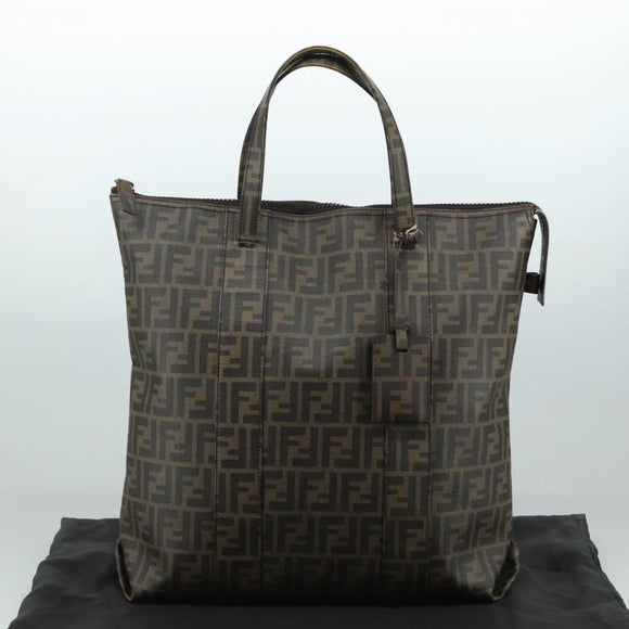 FENDI Zucca Canvas Tote Bag PVC Brown Black 7Va196 Auth mr923