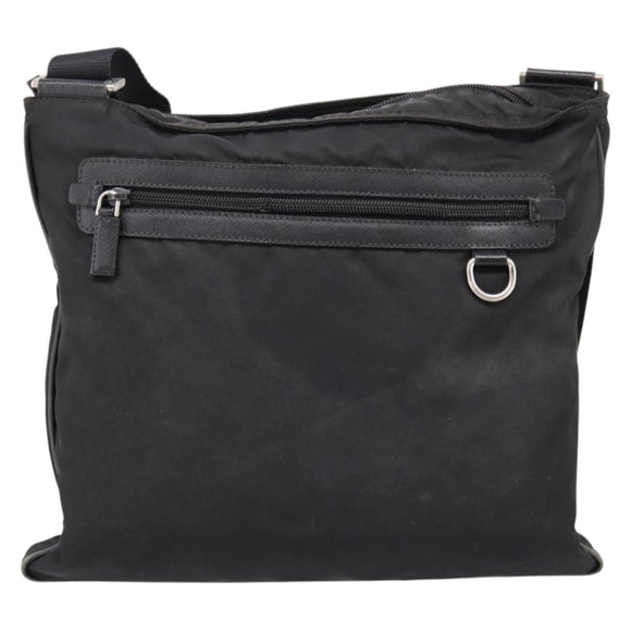 PRADA Schoudertas Nylon Zwart Zilver Auth mr935
