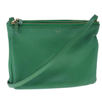 CELINE Trio Shoulder Bag Leather Green Gold Auth mr962