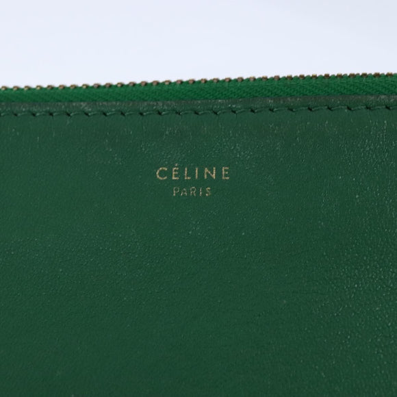 CELINE Trio Shoulder Bag Leather Green Gold Auth mr962
