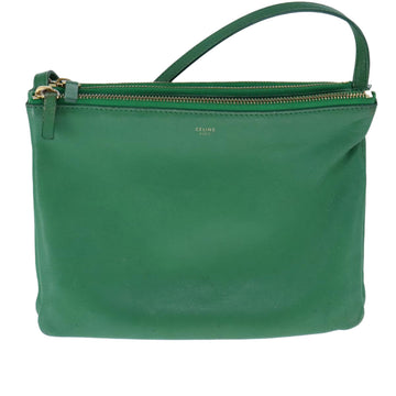 CELINE Trio Shoulder Bag Leather Green Gold Auth mr962 - 0
