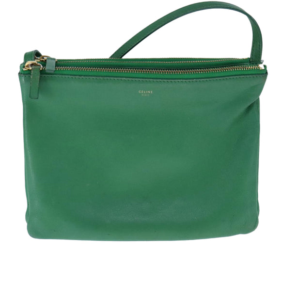 CELINE Trio Shoulder Bag Leather Green Gold Auth mr962