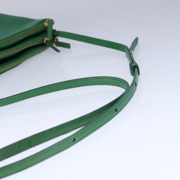 CELINE Trio Shoulder Bag Leather Green Gold Auth mr962